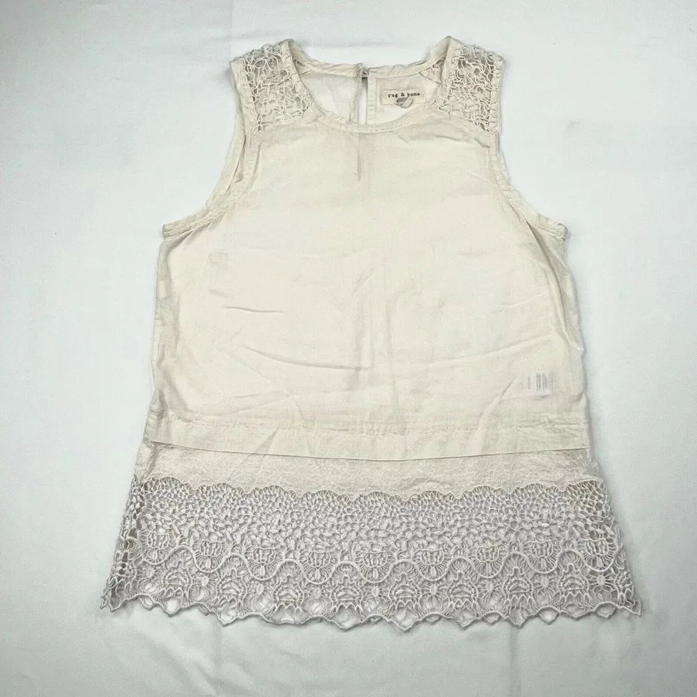 Rag & Bone Crotchet Lace Sleeveless Sheer Top Ivory
